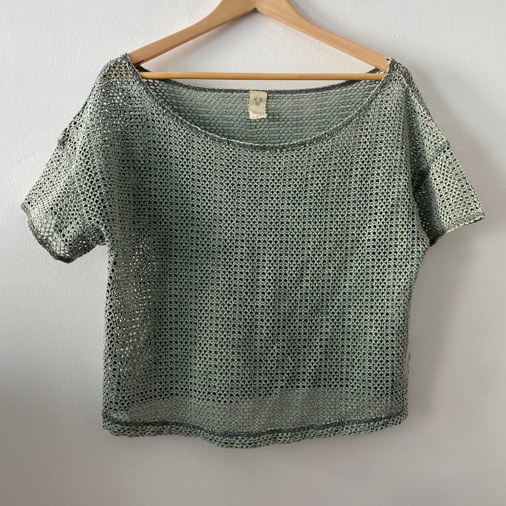 Free People Green Acid Wash Mesh Cropped Top